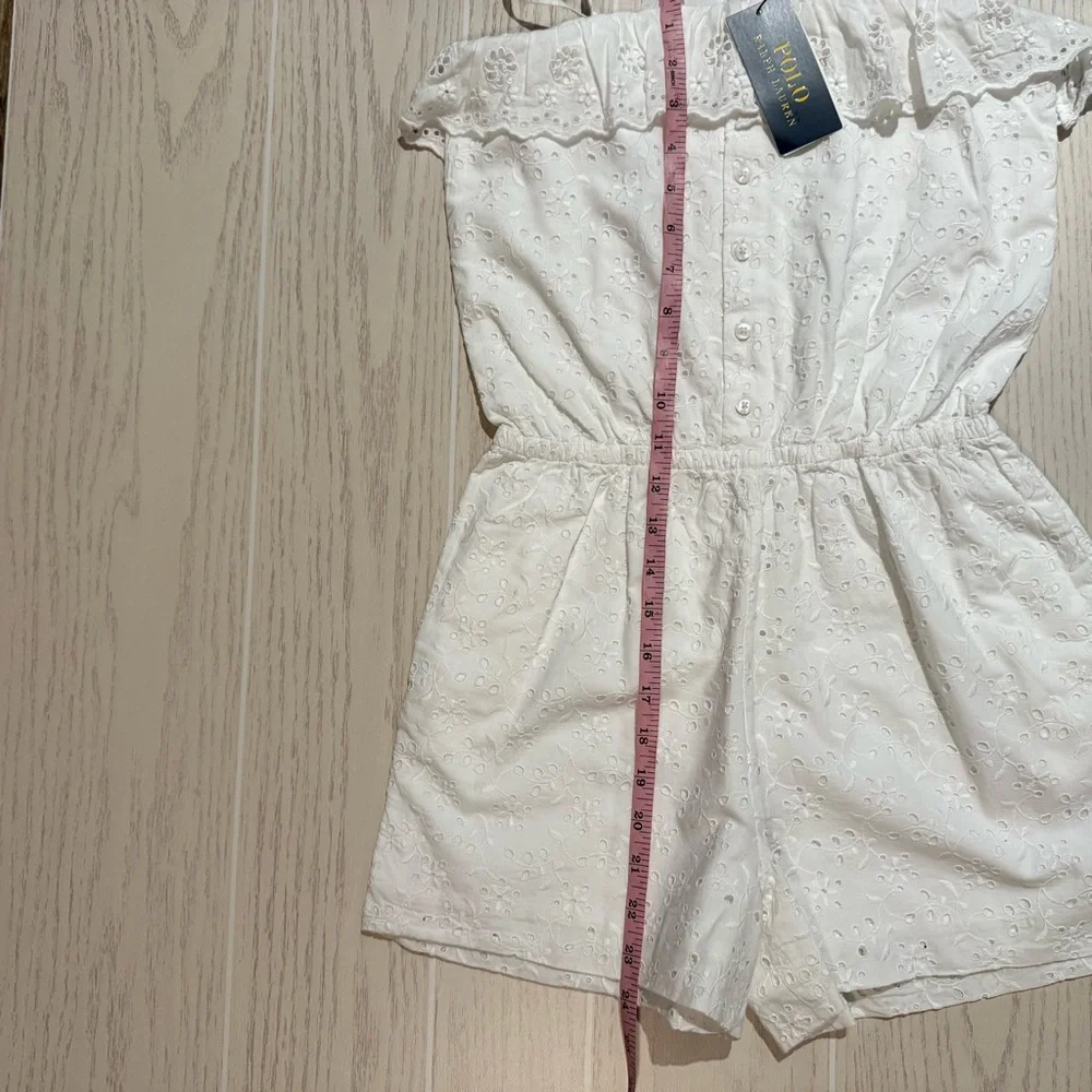 Polo Ralph Lauren Girls White Eyelet Romper Size 12 NWT‎